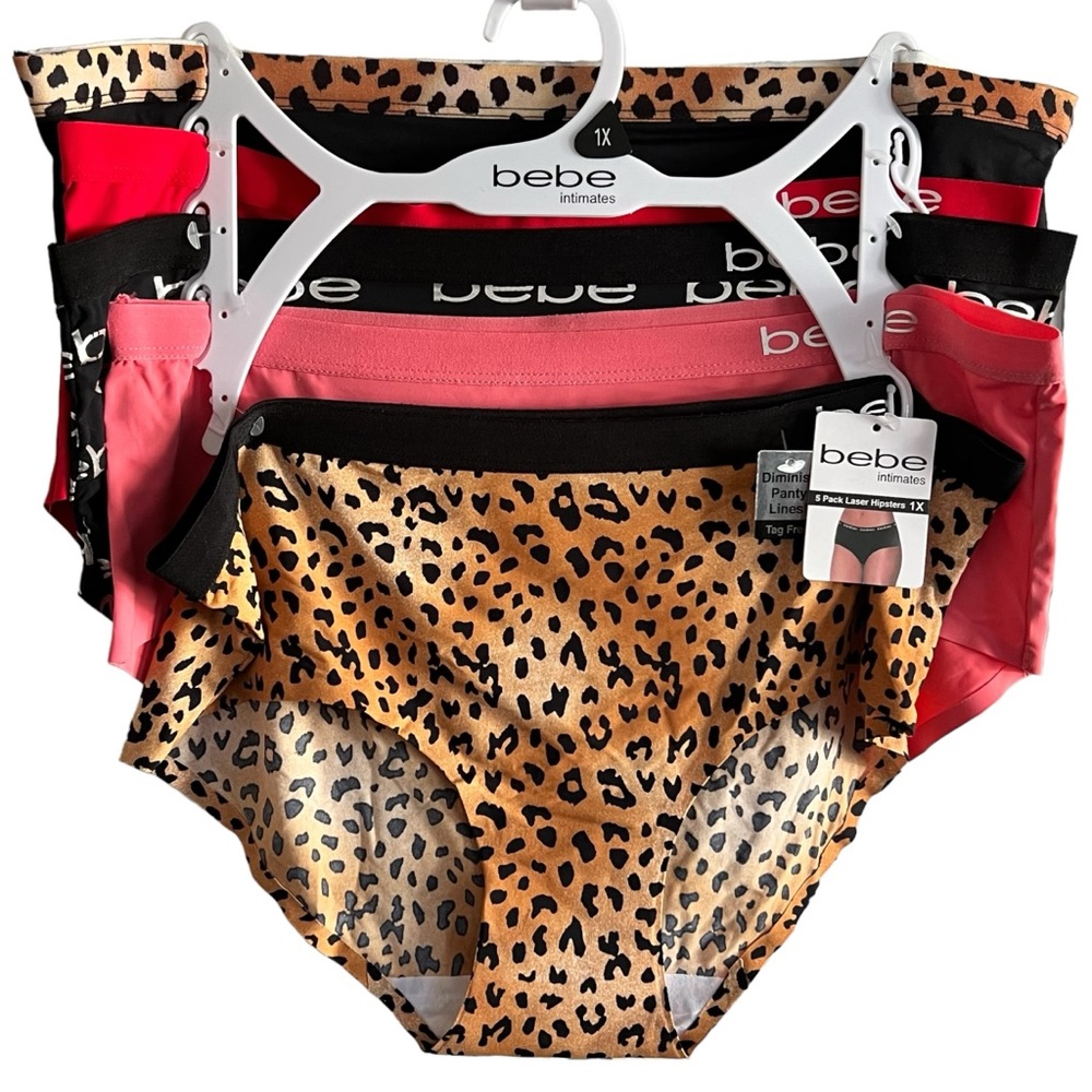 Bebe Logo NWT 5-Pack Laser Hipsters Underwear Panties Tag Free ~ 1X